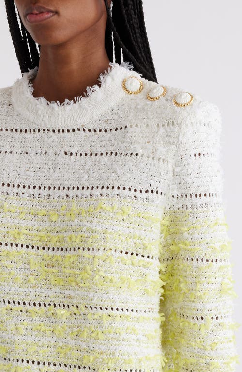 Shop Balmain Pointelle Bouclé Crewneck Sweater In Gtz White/yellow