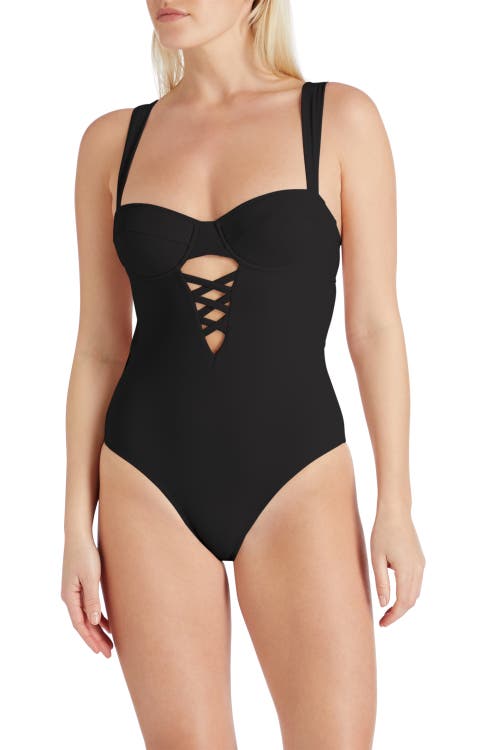 Shop Valimare Paris Underwire Cut-out Lace Detail One-piece Swimsuit In Black