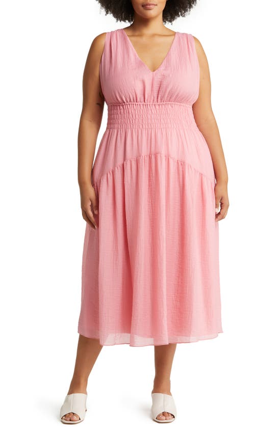 Vince Smocked Tiered Midi Dress In Rosetta