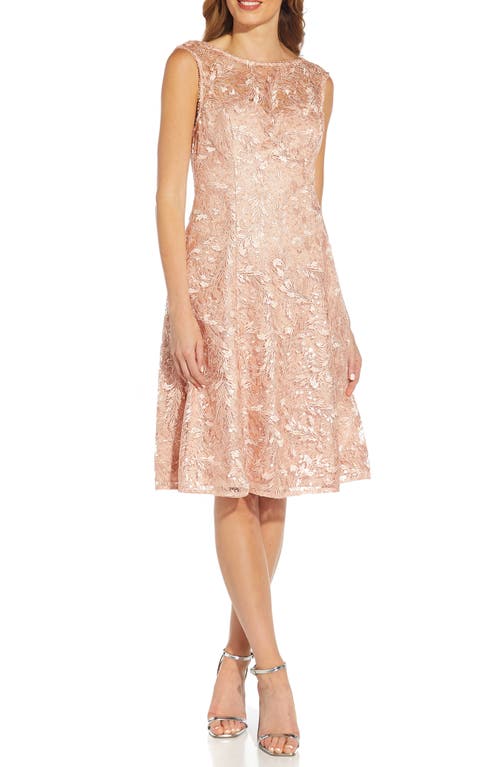 Adrianna Papell Embroidered Cocktail Dress in Champagne Rose