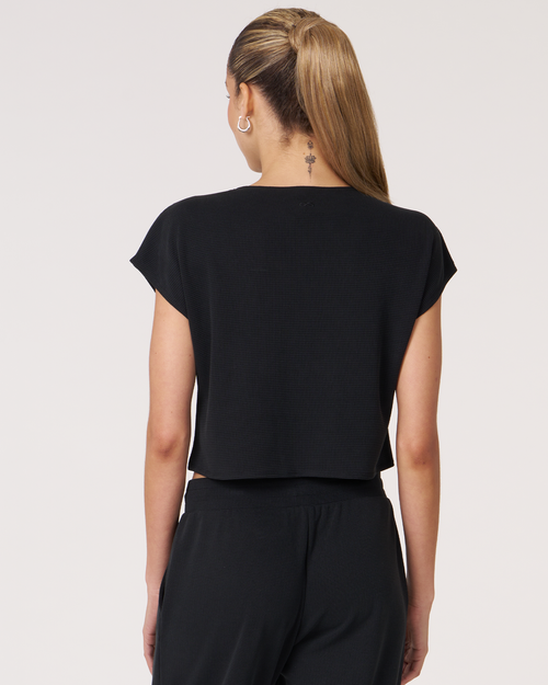 Shop Rebody Active Retreat Pocket Waffle Tee In Black