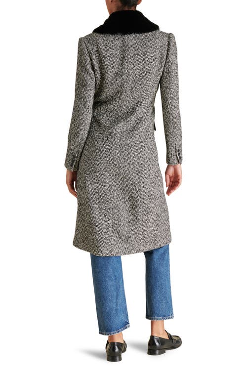 Shop Steve Madden Dienne Herringbone Tweed Coat With Faux Fur Collar In Black Multi