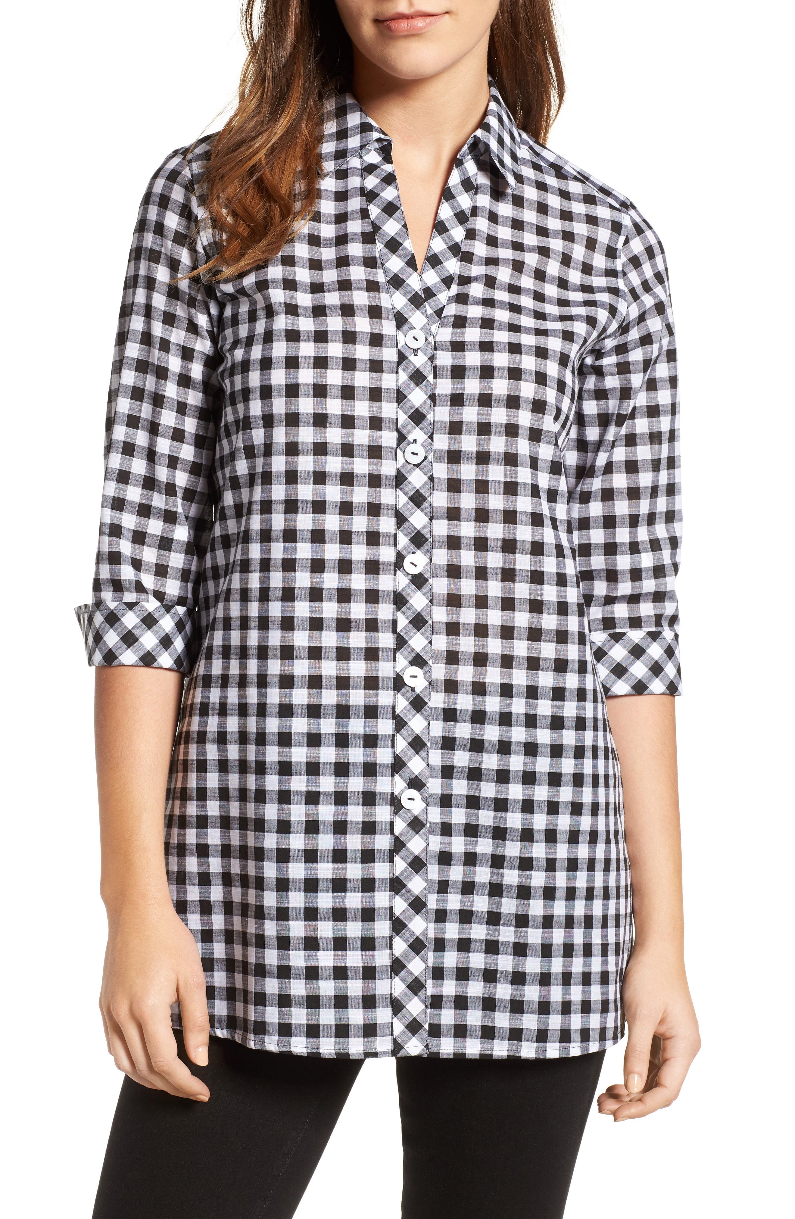 Foxcroft Gingham Cotton Tunic Shirt (Regular & Petite) Nordstrom