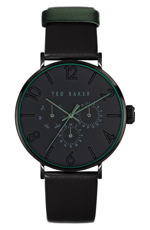 Ted Baker London Phylipa Gents Multifunction Leather Strap Watch, 41mm in Black at Nordstrom