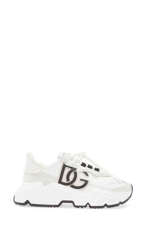 Dolce & Gabbana Woman Multicolor Fabric And Leather Daymaster Sneakers In White/black