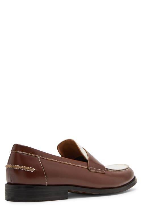 Steve Madden Men's Natan Penny Moc Toe Loafer In Brown/white