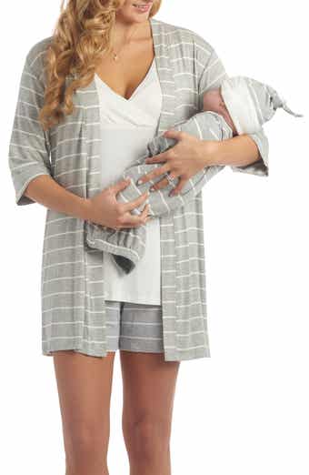 Angel Maternity Polka Dot Maternity/Nursing Nightgown, Robe, Hairband &  Baby Pouch Set