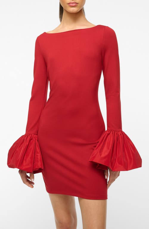 Staud Hawthorne Mixed Media Long Sleeve Cocktail Minidress In Rouge