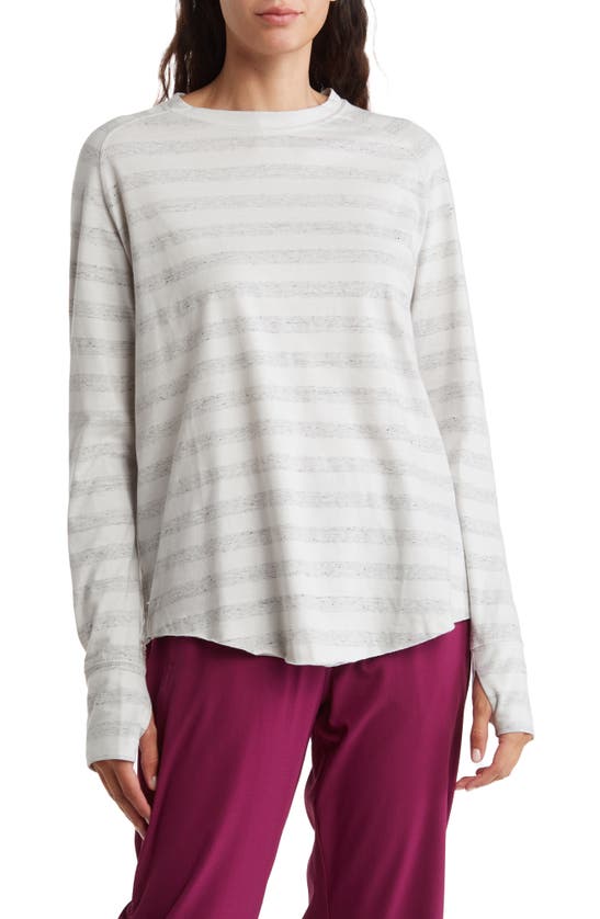 Zella Relaxed Long Sleeve Slub Jersey T-shirt In Grey Weather Stripednu
