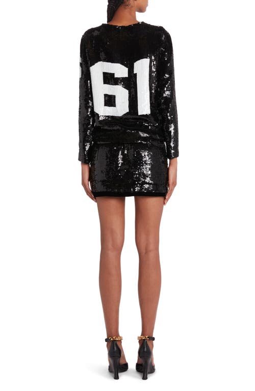 Shop Tom Ford Sequin Logo Long Sleeve Dress In Black/white