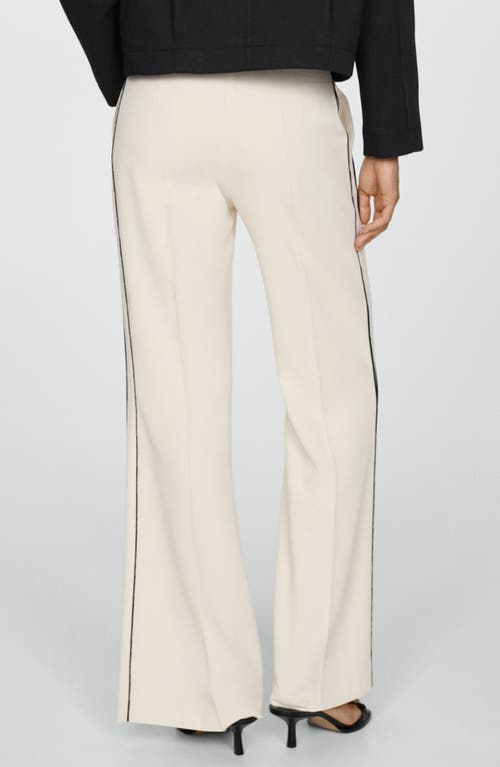 Shop Mango Side Stripe Knit Wide Leg Pants In Ecru