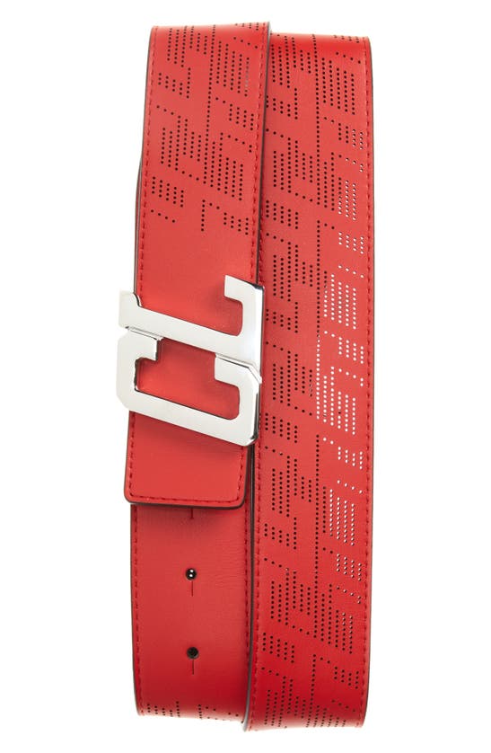 Christian Louboutin Happy Rui Cl Logo Buckle Perforated Leather Belt In Loubi Silver