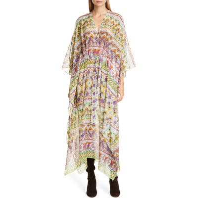 Etro Geo Print Cotton & Silk Caftan Dress, Ivory