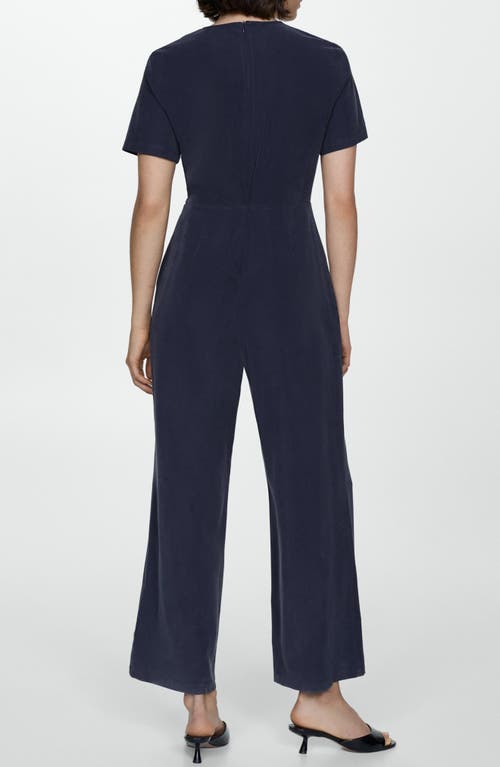 Mango Halter Jumpsuit With Bow Detail Black In Dark Navy