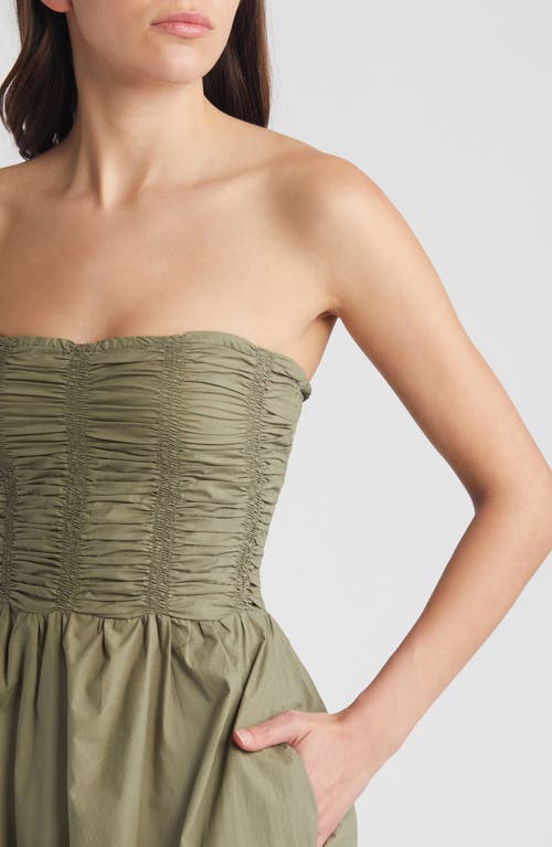 Shop Faithfull The Brand Dominquez Strapless Midi Dress In Khaki