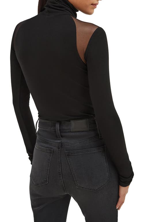 Marcella Maria Mesh Panel Jersey Turtleneck Top In Black