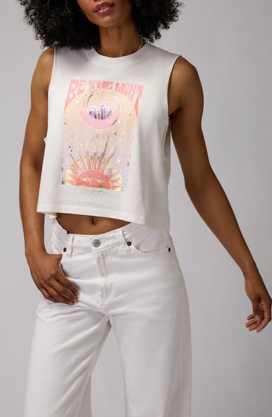 Shop Spiritual Gangster Be The Light Crop Recycled Cotton Blend Graphic Tank In White