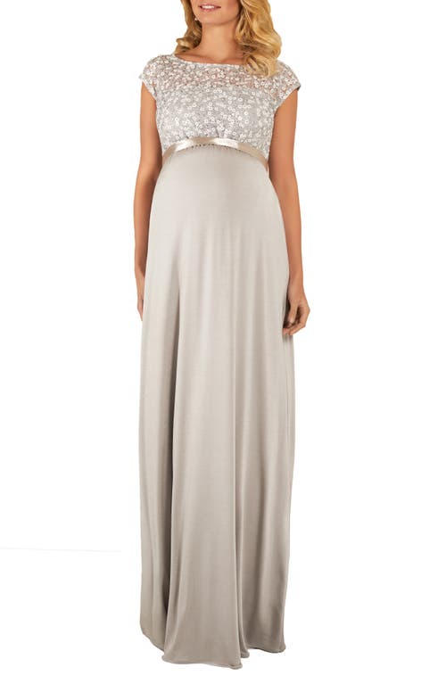 Tiffany Rose Mia Lace & Jersey Maternity Gown Silver at Nordstrom,