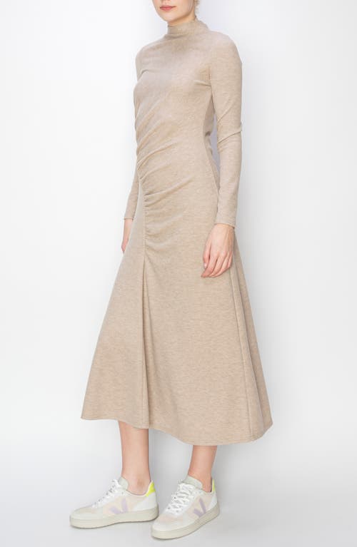 Melloday Side Ruched Long Sleeve Midi Dress In Oat