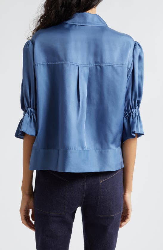 Shop Cinq À Sept Holly Ruffle Sleeve Jacket In Indigo