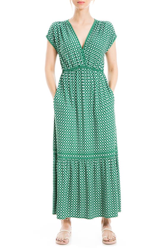 Max Studio V-neck Short Sleeve Maxi Dress In Green Clover | ModeSens