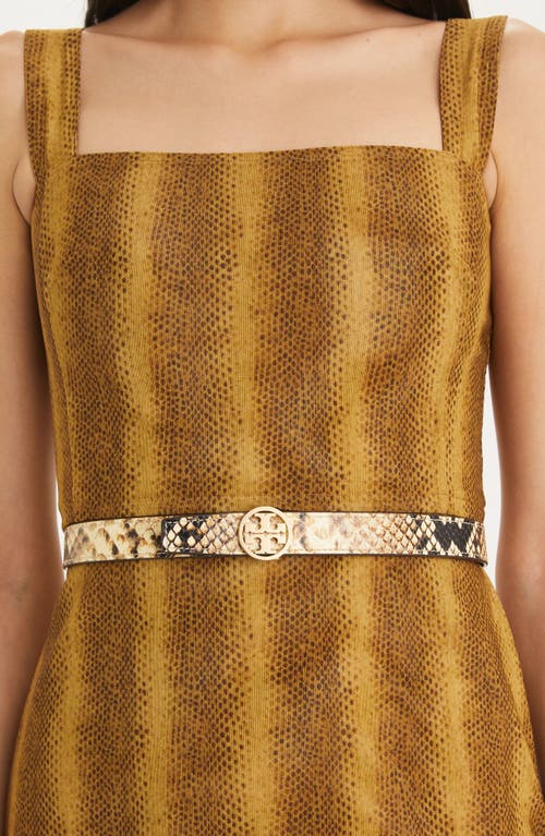 Shop Tory Burch Miller Snakeskin Embossed Belt In Crown/gold