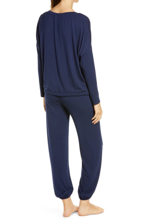 Shop Eberjey Gisele Jersey Knit Slouchy Pajamas In Navy/ivory