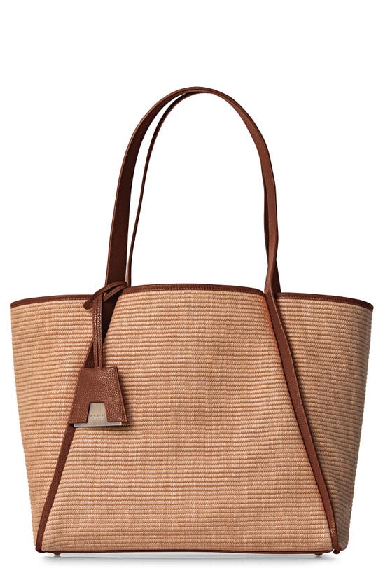Akris Small Alex Raffia & Leather Shopper In 441 Camel/ Caramel