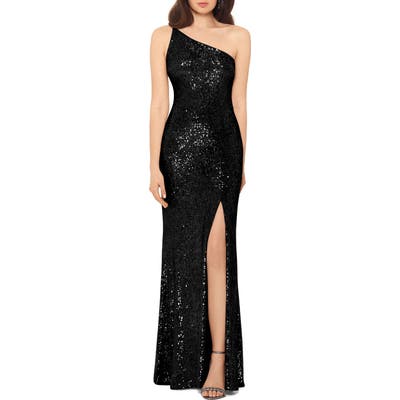 Xscape One Shoulder Sequin Evening Dress