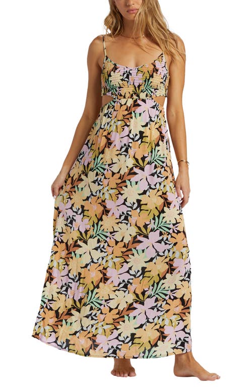 Billabong True Desire Floral Cutout Maxi Dress Black Pebble 2 at Nordstrom,