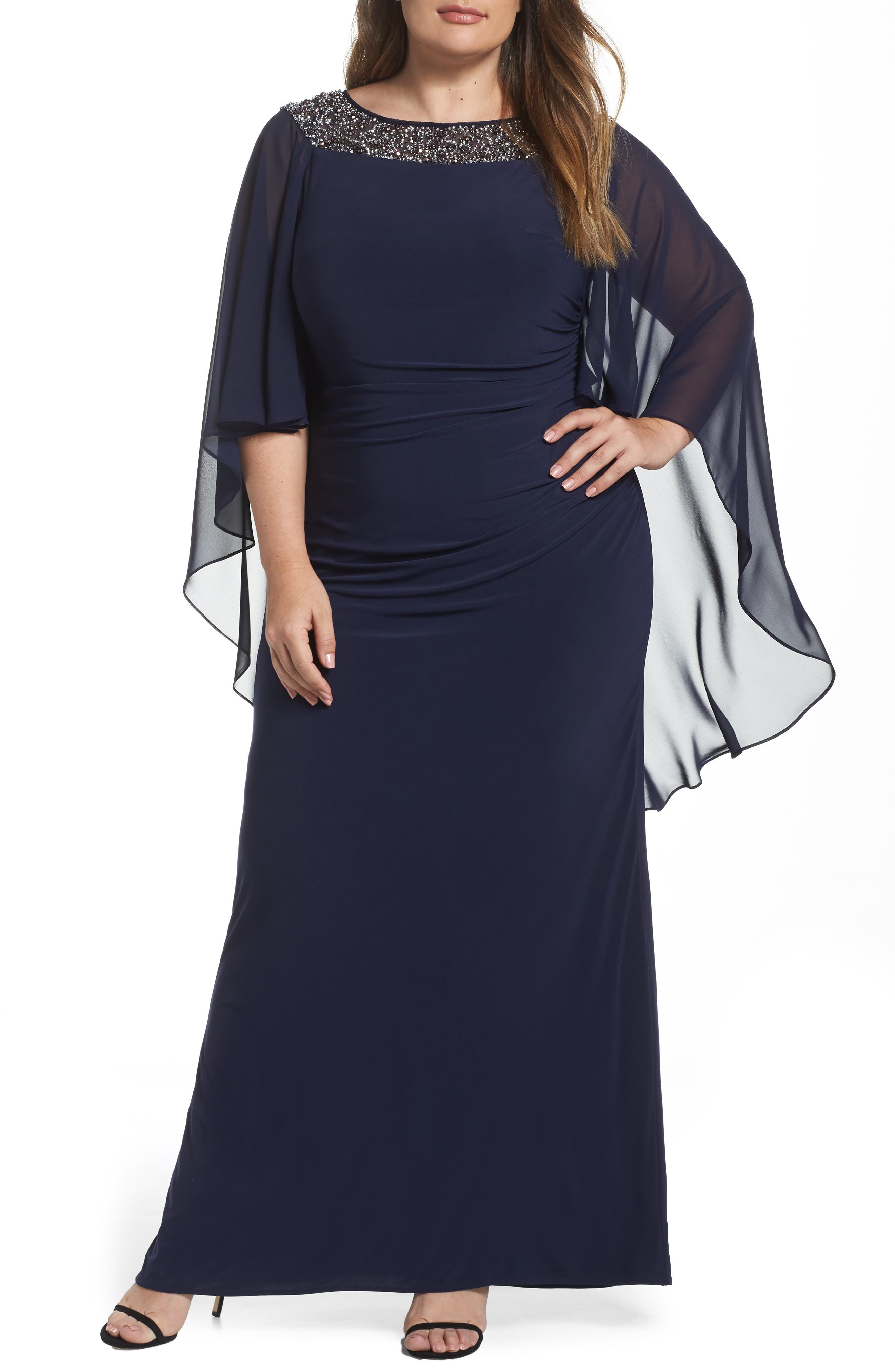 chiffon cape sleeve dress