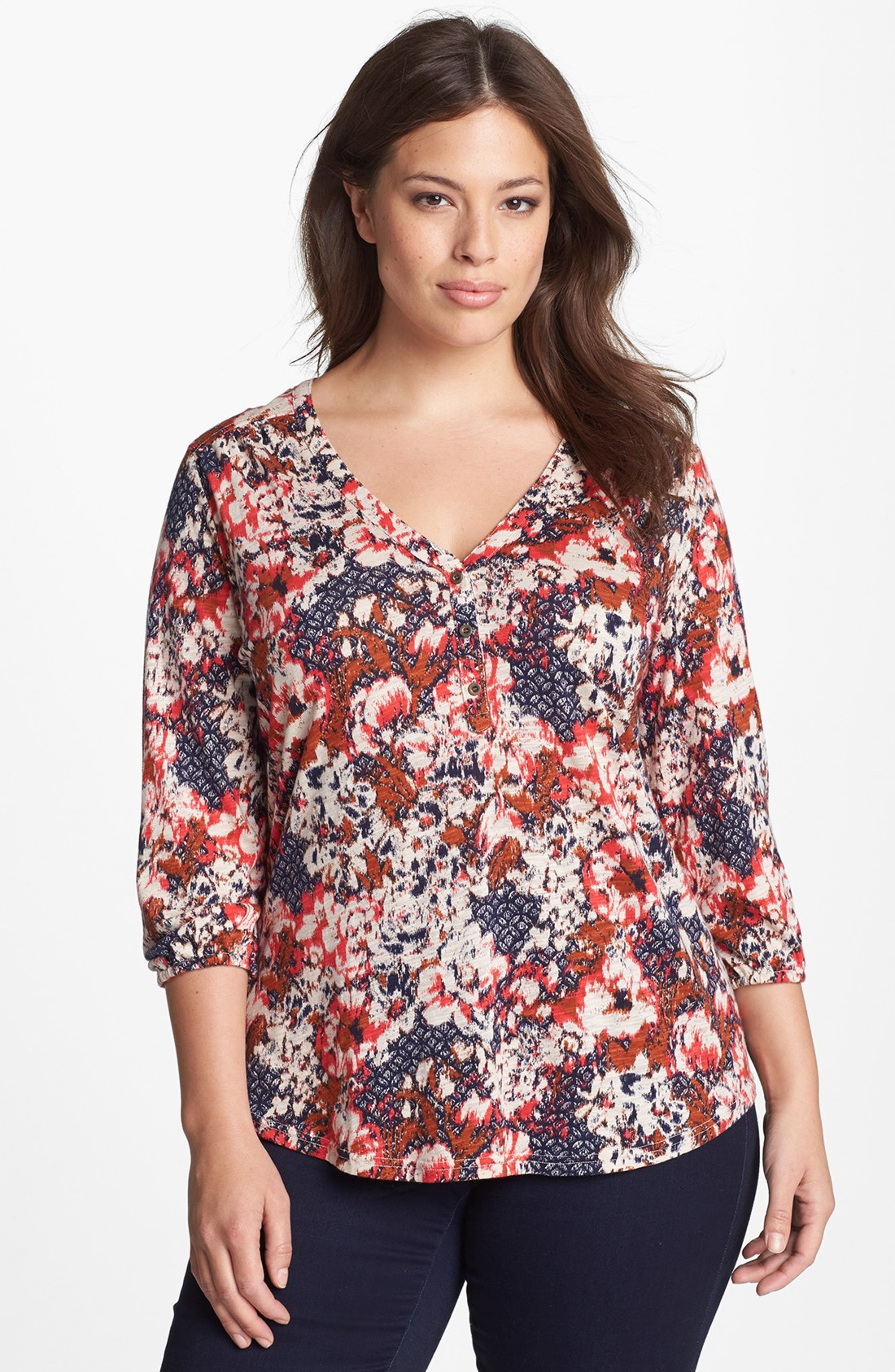 Lucky Brand 'Cambria' Floral Print Cotton Blend Top (Plus Size) | Nordstrom