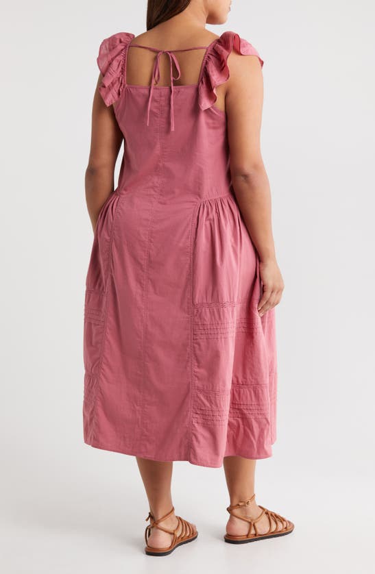 Shop Treasure & Bond Tie Back Flutter Sleeve Cotton Midi Dress In Pink Mauve