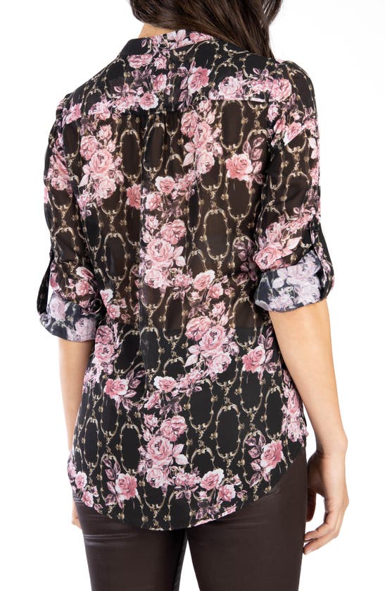 Shop Kut From The Kloth Jasmine Chiffon Button-up Shirt In Segovia Black/ Pink