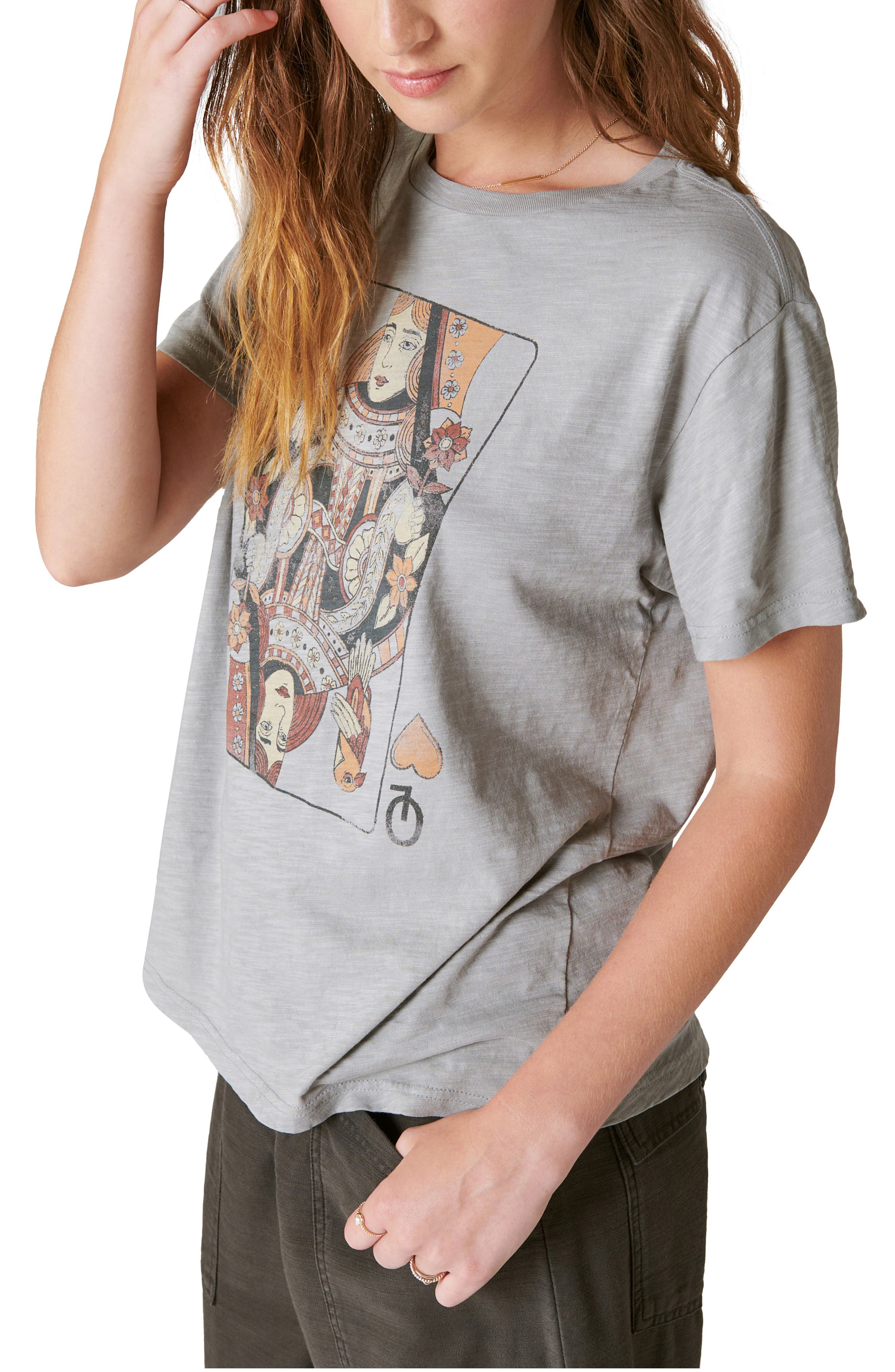 Lucky Brand Women's Cotton Queen Of Hearts Graphic-Print T-Shirt - Silver | Smart Closet Lucky Brand Women's Cotton Queen Of Hearts Graphic-Print T-Shirt - Silver | Smart Closet
