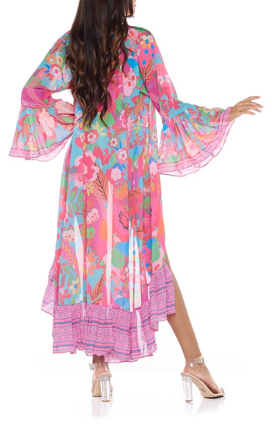 Ranee's Floral Print Ruffle Woven Duster In Pink