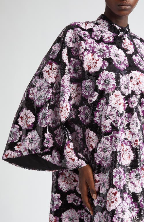 La Vie Style House Floral Burst Sequin Cover-up Minidress In Black/purple