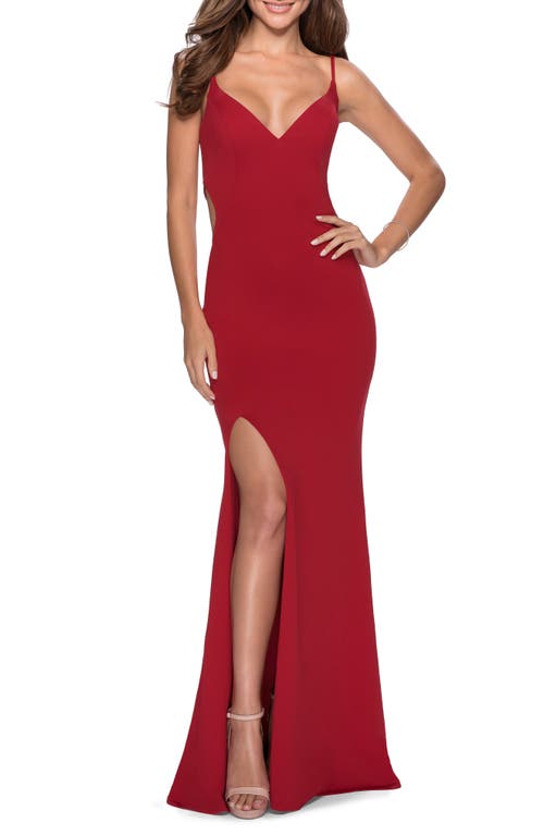 La Femme Strappy Back Jersey Gown Red at Nordstrom,
