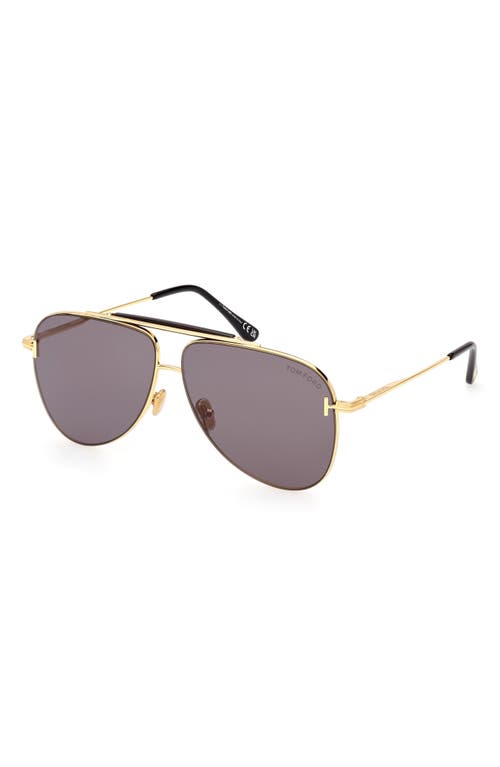 Shop Tom Ford Brady 60mm Pilot Sunglasses In Shiny Deep Gold/smoke