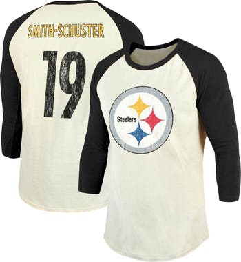 INDUSTRY RAG Men's Fanatics Branded JuJu Smith-Schuster Cream/Black  Pittsburgh Steelers Vintage Player Name & Number Raglan 3/4-Sleeve T-Shirt