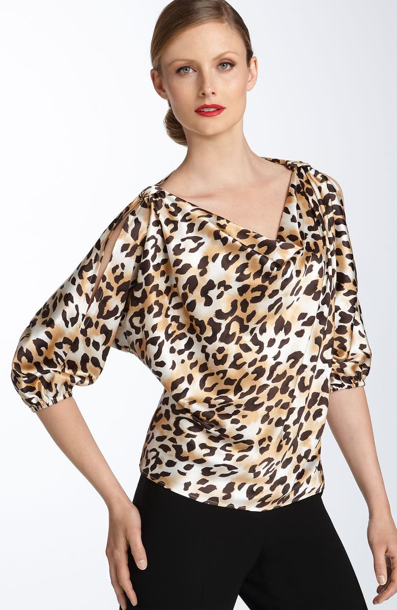 St. John Collection Leopard Print Stretch Silk Blouse | Nordstrom