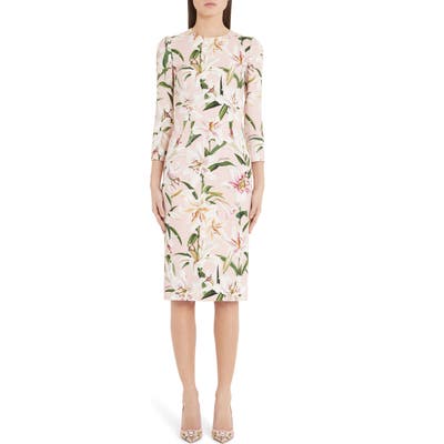 Dolce & gabbana Lily Print Sheath Dress, US / 44 IT - Pink