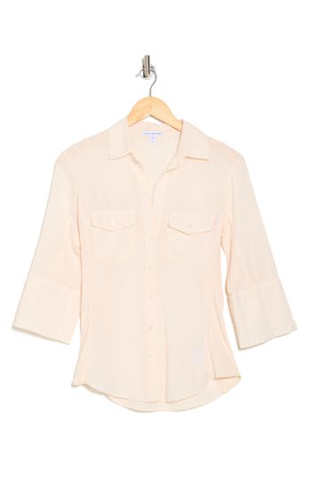 James Perse Three-quarter Sleeve Button-up Shirt In Zephyr