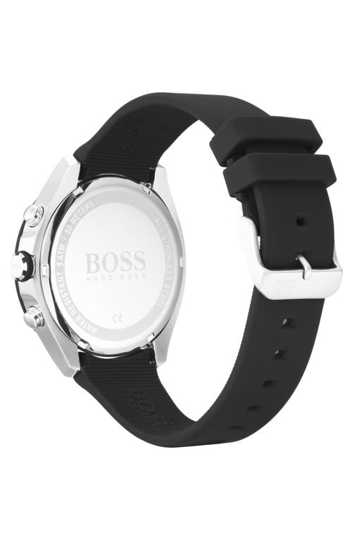 Shop Hugo Boss Boss Velocity Chronograph Rubber Strap Watch, 45mm In Black/silver