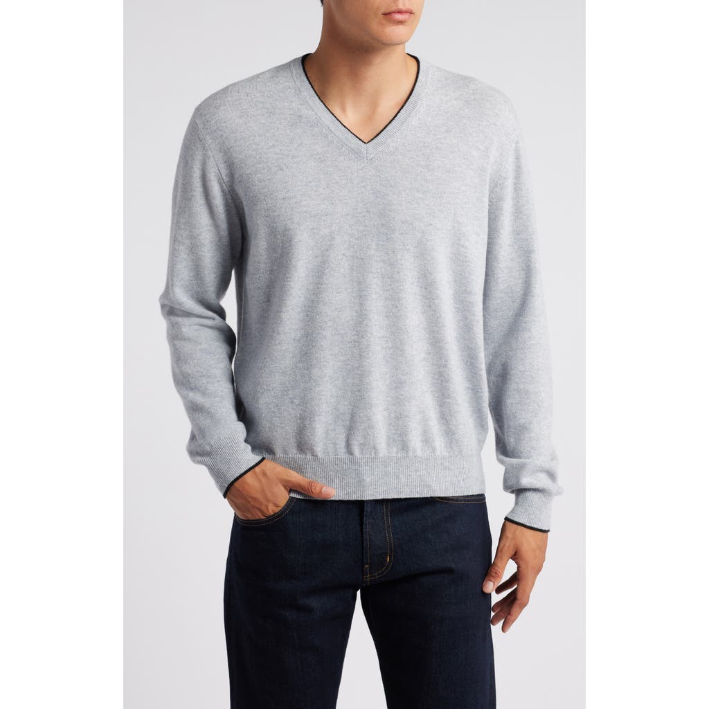 Lorenzo Uomo Tipped Merino Wool Sweater In Sterling