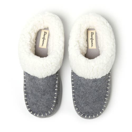 Dearfoams Women's Nyla Felted Plaid Moccasin Toe Clog Slipper In Light Heather Grey