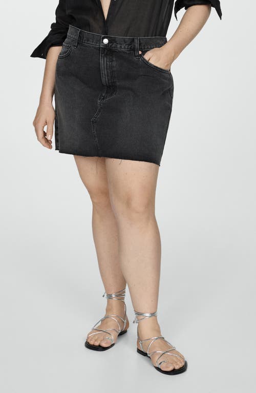 Mango Raw Hem High Waist Denim Miniskirt In Black Denim