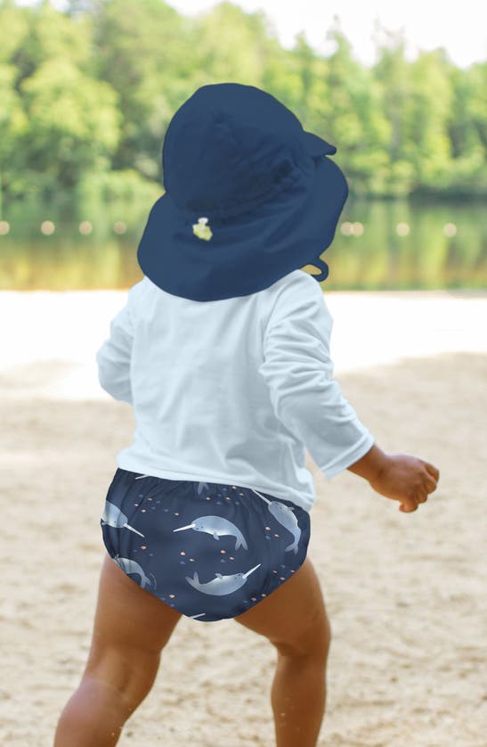 Shop Green Sprouts Long Sleeve Two-piece Rashguard Swimsuit & Sun Hat Set In Navy Narwhal