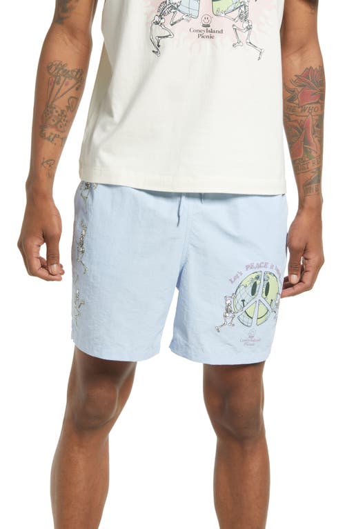 CONEY ISLAND PICNIC Men's Peaced Together Nylon Shorts in Sky Blue