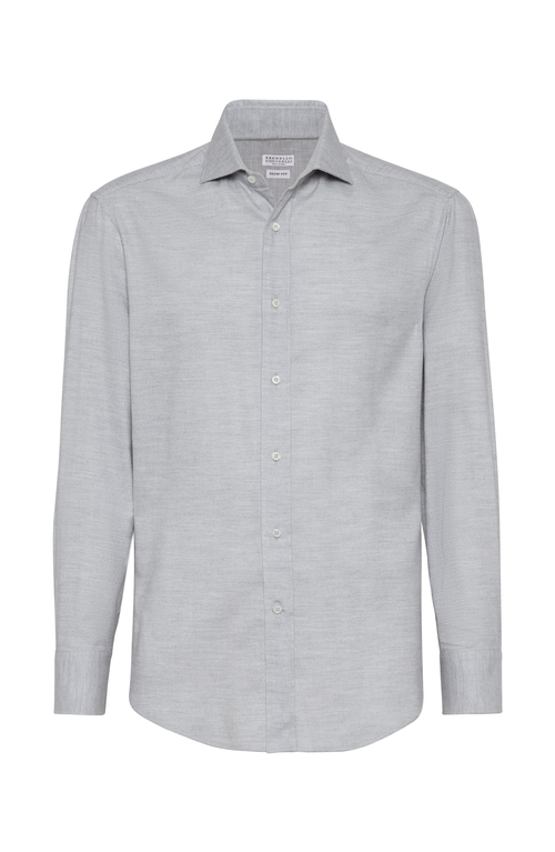 Shop Brunello Cucinelli Flannel Chevron Shirt In Pearl Grey